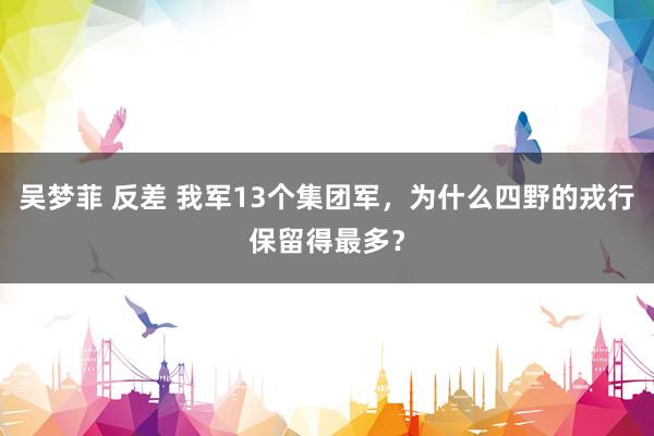吴梦菲 反差 我军13个集团军，为什么四野的戎行保留得最多？